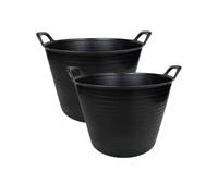 42L Large Black Flexi Tub - Heavy Duty Flexible Rubber Storage Bucket with Handles | Multi Purpose Container for Garden Waste, DIY, Builders, Stable Feed, Home, Indoor Outdoor Use (42L-Black (Pack 2))