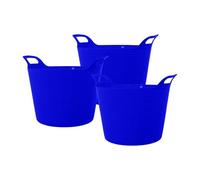 42L Large Multipurpose Plastic Flexi Tub Storage Bucket - Blue Set of 3 Tubs
