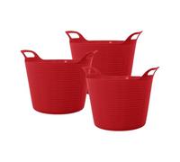42L Large Multipurpose Plastic Flexi Tub Storage Bucket - Red Set of 3 Tubs