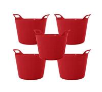 42L Large Multipurpose Plastic Flexi Tub Storage Bucket - Red Set of 5 Tubs