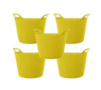 42L Large Multipurpose Plastic Flexi Tub Storage Bucket - Yellow Set of 5 Tubs