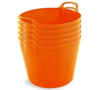 42L Orange Flexi Tubs- Multi Purpose Flexible Storage Container Buckets- Set Of 5