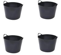 42L Plastic Flexi Tub Heavy-Duty Flexible Storage Bucket (Black) - Large Multi-Purpose Round Container for Garden, Laundry, and Home Use - Durable Plastic Tub-Pack of 4