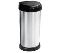 42L Silver Touch-Top Kitchen Bin, Silver Metallic IML Finish, Liner Ring | Slim Flat-Back Design | Standard 50L Liners | Rust-Proof & Dent-Resistant