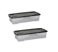 42L Under Bed Clear Stackable and Nestable Storage Boxes with Black Lid (2)