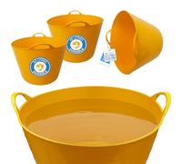 42L Yellow Flexi Tub - Multi-purpose Garden Tubs with Handles - Builders Buckets Heavy Duty - Ideal Plastic Bucket & Flexi Bucket - Durable Flexible Plastic Baskets (PACK OF 2)