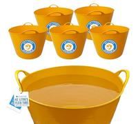 42L Yellow Flexi Tub - Multi-purpose Garden Tubs with Handles - Builders Buckets Heavy Duty - Ideal Plastic Bucket & Flexi Bucket - Durable Flexible Plastic Baskets (PACK OF 5)