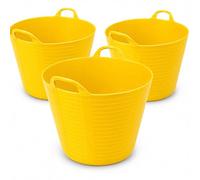 42L Yellow Flexible Tub - Multi-purpose Garden Tubs with Handles - Builders Buckets Heavy Duty - Ideal Plastic Bucket - Durable Flexible Plastic Baskets PACK OF 3
