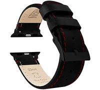 42mm/44mm/45mm/49mm Black/Crimson Red - BARTON Top Grain Leather Watch Bands Compatible with all Apple Watch Models - Black Hardware
