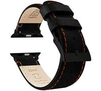 42mm/44mm/45mm/49mm Black/Orange - BARTON Top Grain Leather Watch Bands Compatible with all Apple Watch Models - Black Hardware
