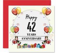 42nd Anniversary Card for Husband Wife - Party Balloons - Happy 42nd Wedding Anniversary Card for Partner, 145mm Greeting Cards Anniversaries