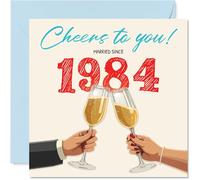 42nd Anniversary Card for Women and Men, Cheers Married Since 1984 | Happy 42 Year Anniversary Card for Partner Husband Girlfriend Companion, 145mm Wedding Anniversaries Greeting Cards