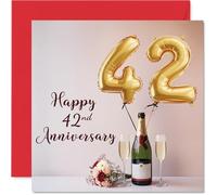 42nd Anniversary Card for Women Men - Balloons & Bottle of Bubbly - Happy 42 Year Anniversary Card for Companion Boyfriend Girlfriend Partner, 145mm Wedding Anniversaries Greeting Cards