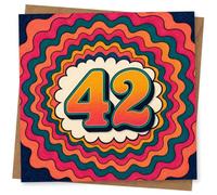 42nd Birthday Card, Big 42 on Retro Orange Teal Waves
