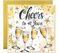 42nd Birthday Card - Cheers to 42 Years - Elegant Birthday Card with Mettalic Gold Envelope