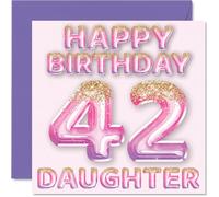 42nd Birthday Card for Daughter - Pink & Purple Glitter Balloons - Happy Birthday Cards for 42 Year Old Daughter from Mum Dad Parents, 145mm Bday Greeting Cards Gift