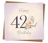 42nd Birthday Card for Her, Floral Artwork & Script Lettering | Clear “Happy 42nd Birthday” message in delicate script, paired with floral artwork and leafy sprigs for her 42nd.