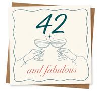 42nd Birthday Card for Her, Hands Toasting Champagne | Toast her 42nd with illustrated hands clinking champagne glasses, sparkles and the message “42 and fabulous”.