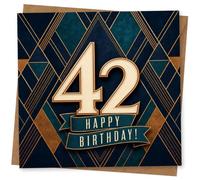 42nd Birthday Card for Her, Large 42 & Deco Style | Bold Art Deco-inspired design with a large gold-effect 42 and a striking Happy Birthday message for her 42nd.