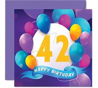 42nd Birthday Card for Men Women - Balloon Party - Happy Birthday Cards for 42 Year Old Man Woman Brother Sister Mum Dad Auntie Uncle Best Friend Cousin, 145mm Bday Greeting Cards Gift