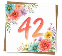 42nd Birthday Card, Watercolour Florals & Big 42 | Large 42 lettering framed by colourful hand-painted flowers; a cheerful, bright design for a 42nd birthday.