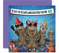 42nd Birthday Cards for Men - 3 Out of 4 Cats - Happy Birthday Card for 42 Year Old Man Colleague Dad Neighbour Husband, 145mm Bday Greeting Cards