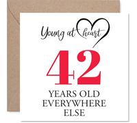 42nd Birthday Cards for Women Men - Young at Heart - Happy Birthday Card for 42 Year Old Woman Man Niece Uncle Sister Brother, 145mm Bday Greeting Cards