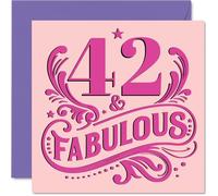 42nd Birthday Cards for Women - Fabulous - Happy Birthday Card for 42 Year Old Woman Wife Cousin Colleague Auntie, 145mm Bday Greeting Cards