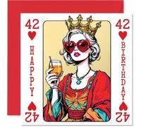 42nd Birthday Cards for Women - Queen Playing Card - Happy Birthday Card for 42 Year Old Woman Cousin Sister Niece Auntie, 145mm Bday Greeting Cards