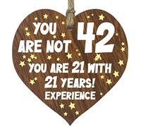 42nd Birthday Gift For Women Men Wooden Heart Plaque, Dark Wood Sign Keepsake, Happy Birthday Mum, Colleague, Dad, Husband, Wife, Uncle, Mum Gifts From Son, Auntie, Sister Birthday Present