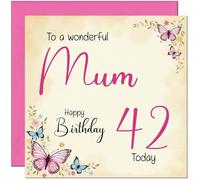 42nd Mum Birthday Card - Beautiful Butterfly Floral Mothers Birthday Card for 42 Year old forty two, forty second
