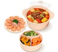 42oz Silicone Microwave Steamer Pot, 3 Grid Split Cooking Container with Handle, Multifunctional Food Steamer for Vegetables Fish Daily Healthy Cooking