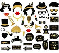 42Pcs 1920s Gatsby Photo Booth Props Roaring 20's Party Photo Props,1920s Supplies for Luxury Speakeasy Gangster Twenties Art Deco Jazz