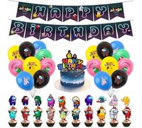 42PCS A-mong Us Birthday Decorations, Game Party Decorations With Banner Latex Balloons Cake Topper Cupcake Toppers, A-mong Us Theme Birthday Party Supplies for Kids Baby Shower