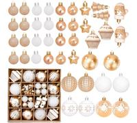 42Pcs Baubles Christmas Decorations, Shatterproof Christmas Ball Ornaments, White and Gold Bauble for Xmas Tree, Ball Balls Xmas Baubles for Winter Festive Holiday Home Office Decoration