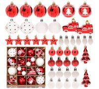 42Pcs Baubles Christmas Decorations, Shatterproof Christmas Ball Ornaments, White and Red Bauble for Xmas Tree, Ball Balls Xmas Baubles for Winter Festive Holiday Home Office Decoration