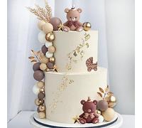 42Pcs Bear Balls Cake Toppers - Mini Teddy Bear Cake Decorations Boho Pearl Ball Toppers for Boy Girl Baby Shower Birthday Gender Reveal Wedding Party Supplies