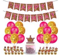 42Pcs Cheetah Birthday Party Decorations, Jungle Animal Theme Decorations Include Banner, Balloons, Cake Topper for Leopard Party Supplies