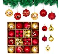 42PCS Christmas Baubles Set, 6CM Shatterproof Plastic Tree Decorations with 6 Finishes Including Glitter, Matte and Disco, Lightweight Hanging Balls for Xmas Tree, Wreaths and DIY Crafts (RED GOLD)