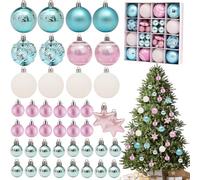 42pcs Christmas Tree Decorations Baubles,Blue Pink Xmas Ball Ornaments 3cm 6cm Mini Baubles Hanging Ball Plastic Christmas Bauble for Xmas Tree Decorations,Home Party,Wedding Decor