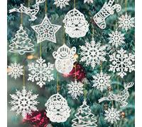 42pcs Christmas Tree Decorations: White Glitter Snowman, Reindeer & Father Christmas Snowflake Ornaments & Hanging Snowflakes