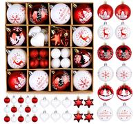 42pcs Classic Retro Red White Hanging Christmas Balls Ornaments Set for Christmas Holiday Festival Home Party Wedding Decor