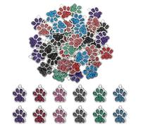 42pcs Dog Paw Print Charms for Jewelry Making - Glitter Footprint Animal Charms - Silver Enamel Paw Print Beads for DIY Bracelets, Keychains & Necklaces