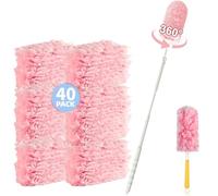 42PCS Dust Magnet Compatible with Flash Dusters, Fluffy Duster Refills, Dust 360° with 1 Folding Handle + 1 Telescopic Extension Handle, for Cleaning Furniture, Office, Blinds, Dresser, Car Dashboard