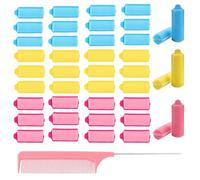42Pcs Hair Curlers Rollers, Foam Hair Rollers, Home Styling Curlers Rollers and 21cm/8.3in Steel Needle Comb, Sleep in Hair Curlers, Curler Home DIY Curling Tool (Yellow, Pink, Blue)