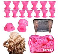 42PCS Heatless Hair Curlers Including 21PCS Large and 21PCS Small Hair Rollers for Short Long No Heat Curlers Sleep Soft Silicone Hair Rollers With Net and Storage Bag (Pink)