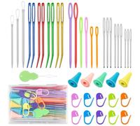 42Pcs Large Eye Sewing Needles Kit with Curved Needles, Knitting Needles, Threader, Needle Caps, Safety Pins, Aluminum Big Eye Yarn Darning Blunt Needle Kit for Wool, Tapestry & Sewing DIY Crafts