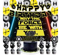 42Pcs May The Force Be With You Party Supplies Galaxy Party Decorations Including Birthday Banner, Cake Toppers, Balloons, Backdrop Stars Birthday Party