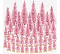 42Pcs Mini Sisal Trees with Wood Base Pink Artificial Christmas Pine Trees Ornaments for Winter Snow Miniature Scenes DIY Christmas Crafts Xmas Holiday Home Desk Tabletop Decor (42Pcs Pink-Mix Size)
