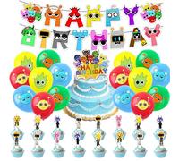 42PCS Rhythm Box Party Decorations, Cartoon Theme Birthday Decorations With Banner Latex Balloons Cake Topper Cupcake Toppers, Rhythm Box Birthday Party Supplies for Kids Boys And Girls